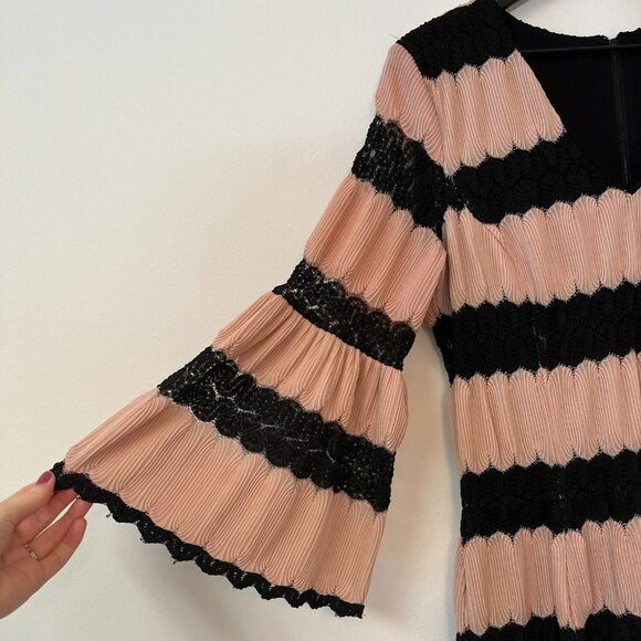 Taylor Pleated Lace Pink & Black Midi Dress - Size 14 - Picture 3 of 13